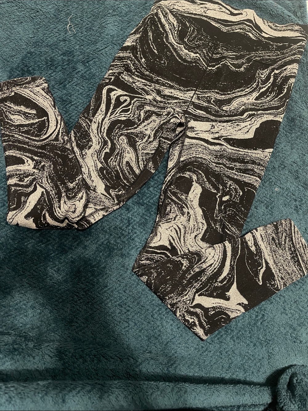 Athleta Black & Silver Marble-Print Aurora Shine Leggings